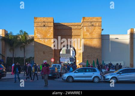 Casablanca, Morocco -  January 17 2019: Bab Marrakech, near the clock tower, is one of the eight gates to enter the old Medina. Stock Photo