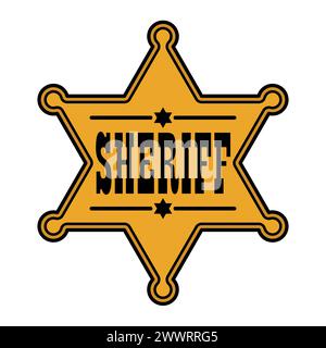sheriff badge star, emblem of a golden six pointed star with the inscription Sheriff, color vector illustration Stock Vector