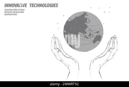 Web Save planet Earth in hands. Asia problem solving. Pease safety agreement. Low poly polygonal design vector illustration Stock Vector