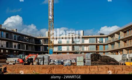 An apartment building under construction in Quarteira, Portugal. Stock Photo