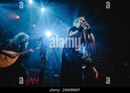 Solothurn, Switzerland. 22nd, March 2024. The German folk rock band Waldkauz performs a live concert at Kofmehl in Solothurn. Here singer and musician Nina Weggen is seen live on stage. (Photo credit: Gonzales Photo - Tilman Jentzsch). Stock Photo