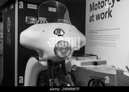 Sparkford.Somerset.United Kingdom.January 7th 2024.A BSA M21 AA motorcycle combination from 1960 is on show at the Haynes Motor Museum in Somerset Stock Photo
