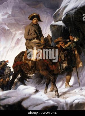 Bonaparte Crossing the Alps a 1848–1850[2] oil painting by French artist Paul Delaroche Stock Photo