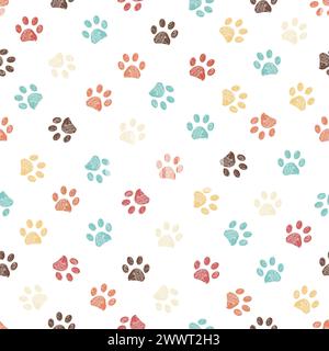 Terra cotta paw prints seamless pattern white Stock Photo