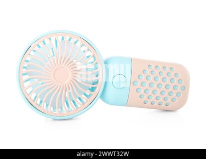 Mini electric fan on white background Stock Photo