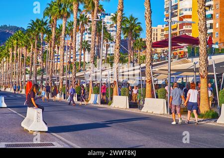 MALAGA, SPAIN - SEPT 28, 2019: Enjoy the stroll along Muelle Uno Pier in Malaga Port, Costa del Sol Stock Photo