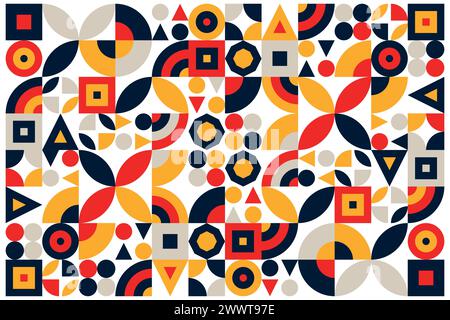 Abstract geometric pattern design vector background with geometrical shapes. Vector abstract rectangles, squares and circles shape design. Stock Vector