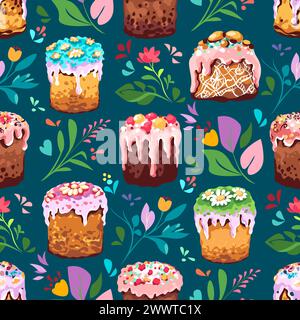 Happy Happy Easter seamless pattern. Vector set of traditional Easter cakes Stock Vector