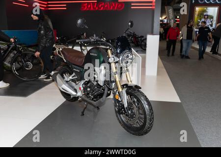 ISTANBUL, TURKIYE - APRIL 29, 2023: SALCANO  Rocktar DY125-38 motorcycle on display at Motobike Istanbul 2024 in Istanbul Expo Center (IFM). Stock Photo