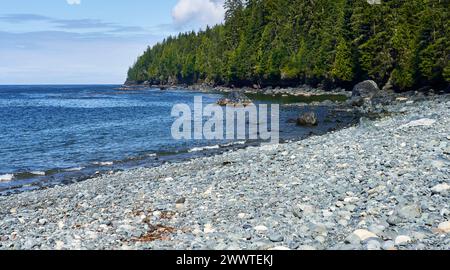 A scenic view of the deep blue ocean near Mystic Beach in Canada Stock Photo