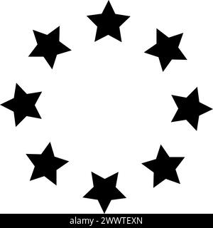 Round frame with stars arranged in a circle. Prize, success, reward or award banner template. Starry ring emblem with empty space isolated on white background. Vector graphic illustration.  Stock Vector