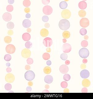 Abstract watercolor background. Hand drawn purple orange pink circles stains elements seamless pattern. Watercolour pastel warm colors texture. Print Stock Photo