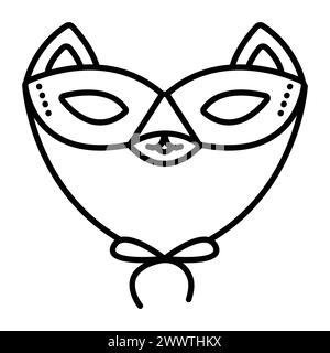 Festive cat masquerade eye mask with ties. Cute carnival black line icon Stock Vector