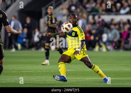 Nashville SC midfielder Brian Anunga (27) during a MLS match against the LAFC, Saturday, March 23, 2024, at the BMO Stadium, in Los Angeles, CA. LAFC Stock Photo