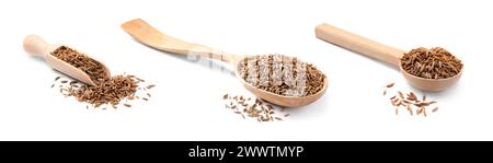 Aromatic caraway (Persian cumin) seeds isolated on white, set Stock Photo