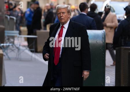Manhattan, United States. 25th Mar, 2024. Former President Donald Trump arrives at 40 Wall Street after his New York criminal hush money case at Manhattan Criminal Court His trial will begin on April 15th, 2024. (Photo by Derek French/SOPA Images/Sipa USA) Credit: Sipa USA/Alamy Live News Stock Photo