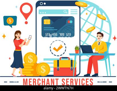 Merchant Service Vector Illustration Of Digital Marketing Strategy With 