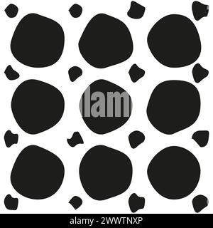 Cow print pattern. Animal skin design. Black spots on white background. Vector illustration. EPS 10. Stock Vector