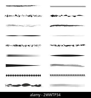 Set of brush stroke dividers. Hand-drawn line separators. Artistic page decorations. Vector illustration. EPS 10. Stock Vector