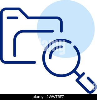 Folder and magnifying glass. Searching files in database. Document management and workflow. Pixel perfect icon Stock Vector