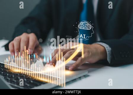 AI data analytics, and machine learning in financial and banking marketing through innovative big data solutions. Futuristic online platforms chatbot Stock Photo