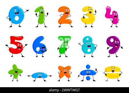 123 numbers characters. Cute math symbols vector illustration. School ...