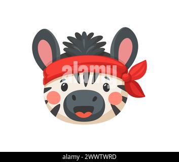 Cartoon zebra animal cute pirate and corsair. Adorable sailor, captain, skipper and boatswain African character. Isolated vector kawaii safari zoo per Stock Vector