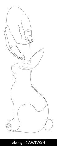 One continuous line of hand with Easter Bunny. Thin Line Illustration vector concept. Contour Drawing Creative ideas. Stock Vector