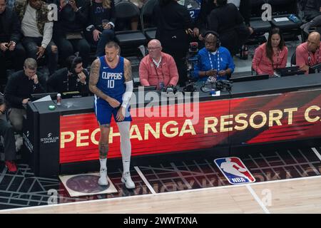 Los Angeles, USA. 25th Mar, 2024. Basketball: Professional league NBA, main round, Los Angeles Clippers - Indiana Pacers: National player Daniel Theis is waiting for his substitution. Credit: Maximilian Haupt/dpa/Alamy Live News Stock Photo