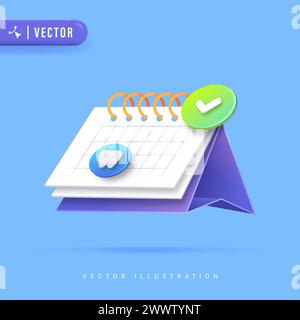 Dental Appointment Concept with 3D Realistic Calendar and Tooth Isolated on Blue Background Vector Illustration. International Dentist Day Stock Vector