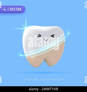 Teeth Whitening 3D Concept Vector Illustration. Dental Veneers. Tooth Beauty Treatment. Stock Vector