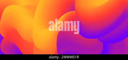 Creative yellow orange purple fluid gradient background. Wavy curved 3d flow poster wallpaper. Liquid wave backdrop. Bright color template for presentation, banner, flyer, booklet. Vector illustration Stock Vector