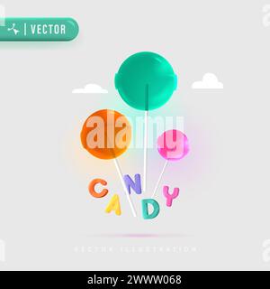 3D Realistic of Colorful Candy Vector Illustration. Set of Colorful Sweet Cute Lollipops. Round Multicolored Candies. Candy icon set. Stock Vector