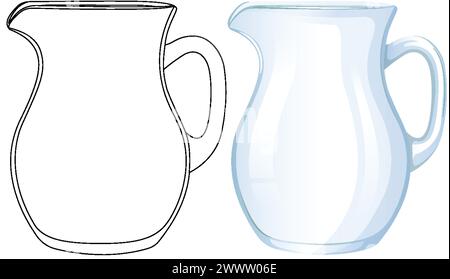 Two pitchers, one outlined and one shaded, vector art. Stock Vector