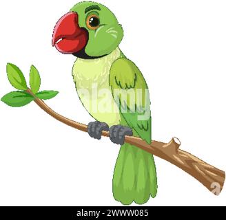 Vector graphic of a green parrot perched on a twig Stock Vector