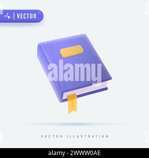 3D Realistic Purple Closed Book Vector Illustration. Book Logo, Icon or Symbol in Isolated White Background. Mock up for educational book and literatu Stock Vector