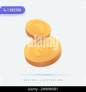 3D Realistic Coin Vector Illustration. 3d gold coin isolated on a white background.  Euro  coins. Bank and investment concept Stock Vector