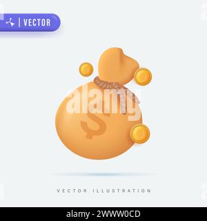3d Realistic Money Bag with Dollar Sign Vector Illustration, Money Bag Vector Icon, Logo and Symbol Stock Vector