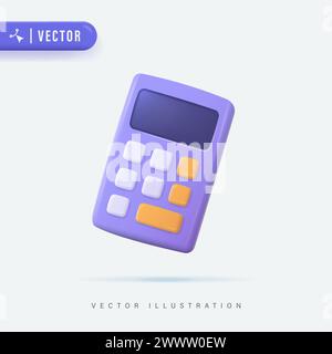 3D Realistic Purple Calculator in Isolated Background Vector Illustration. d Minimal Calculator Vector Render Concept of Financial Management. Math De Stock Vector