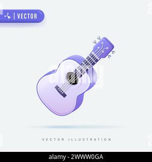 3D Realistic Purple Acoustic Guitar in Isolated Background Vector Illustration. Stock Vector