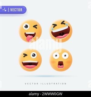 Emojis and emoticons face vector set. Emoticon of cute yellow faces with various expressions isolated in white background. Vector illustration. Set Ic Stock Vector