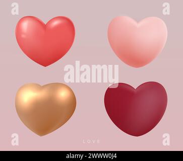 3D Cartoon Colorful Heart Shape Toy Collection, Isolated on Light Pink Background. Suitable for Valentine's Day and Mother's Day Decoration. Stock Vector