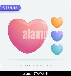 Colorful Realistic 3d design icon heart symbol love. Realistic vector illustration of love symbol. Stock Vector