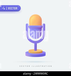 3D Realistic Microphone Icon Vector Illustration.  Podcast icon vector. Voice vector icon, Record. Microphone - recording Studio Symbol. Retro microph Stock Vector