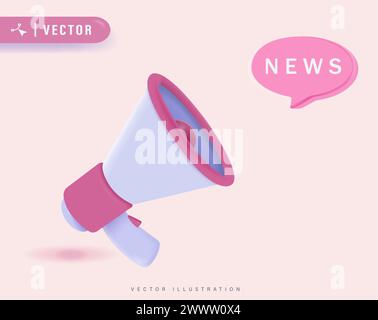 News Concept with Huge Pink Megaphone and Bubble Design Vector Illustration. Concept of join us, job vacancy and announcement in modern flat cartoon s Stock Vector