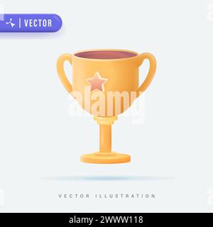 3D Realistic Golden Trophy Cup with Star Vector Illustration. Winner's Trophy Icon in Isolated Background Stock Vector