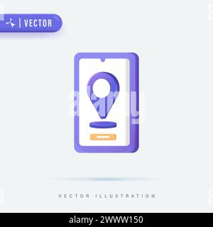 3D Realistic Pin Location Icon in Smartphone Vector Illustration. Map pointer 3d pin Stock Vector