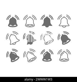 Ringing bell vector icon set. Editable stroke line and filled icons. Stock Vector