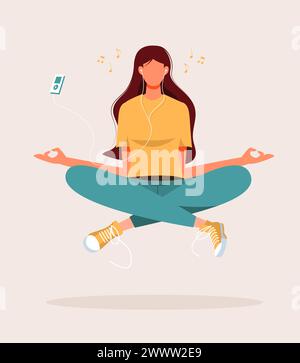 Concept illustration of Young Woman for yoga, meditation, relax, recreation, healthy lifestyle. Vector illustration in flat cartoon style Stock Vector