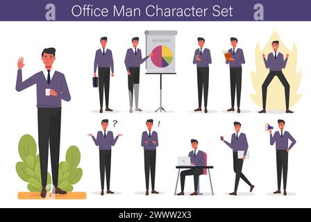 Set of Businessman character  isolated on white background design,  Businessman working character, Male Pffice Character Doing His Job with Different Stock Vector